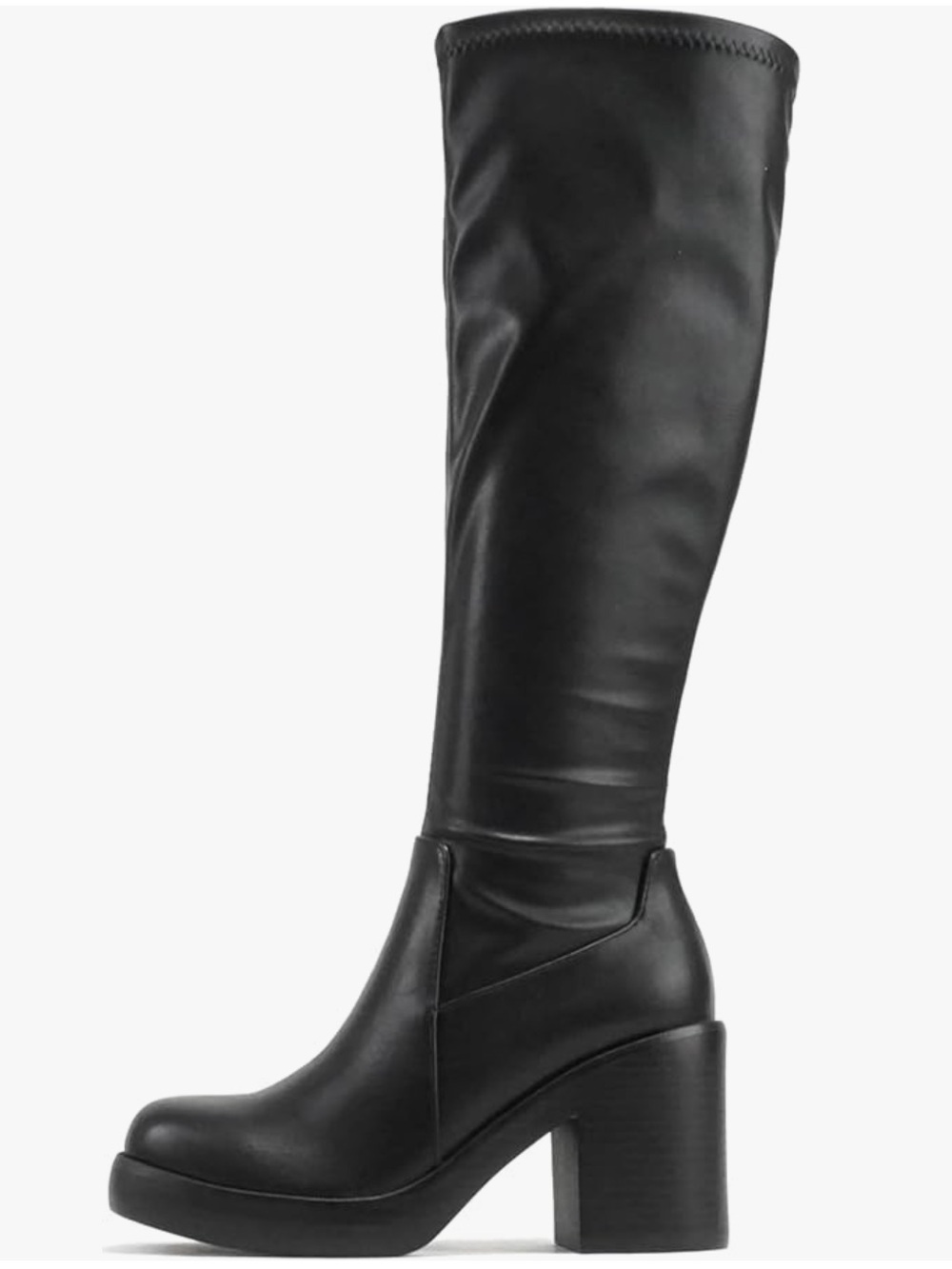 Soda Sonia Black Knee high Chunky Block Heel Platform Boots